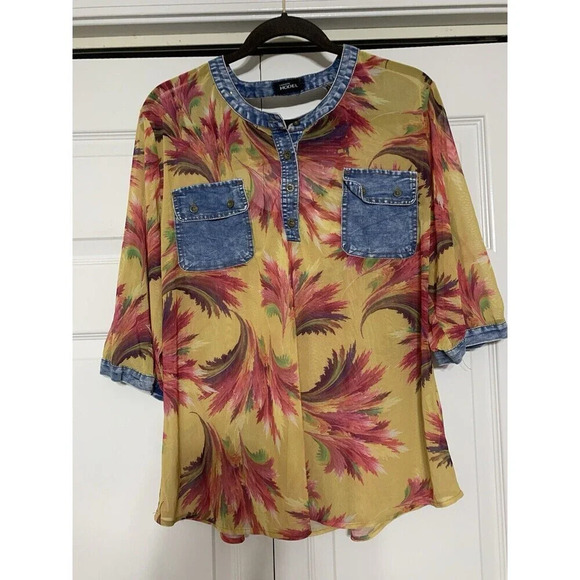 Vintage Y2K Fashion Model Semi Sheer Denim Accents Top Retro See Measurements - Picture 3 of 9